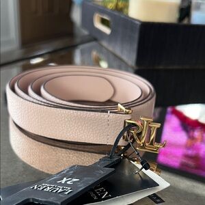 Ralph Lauren Blush Pink Leather Belt with Gold RL Buckle